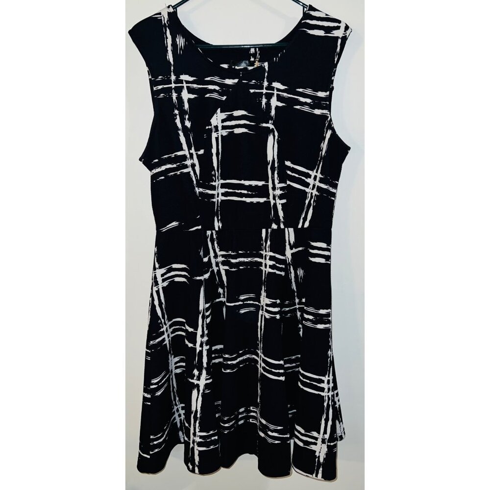 Vasna Navy Blue & White Sleeveless A-Line Dress Elastic Waist Small